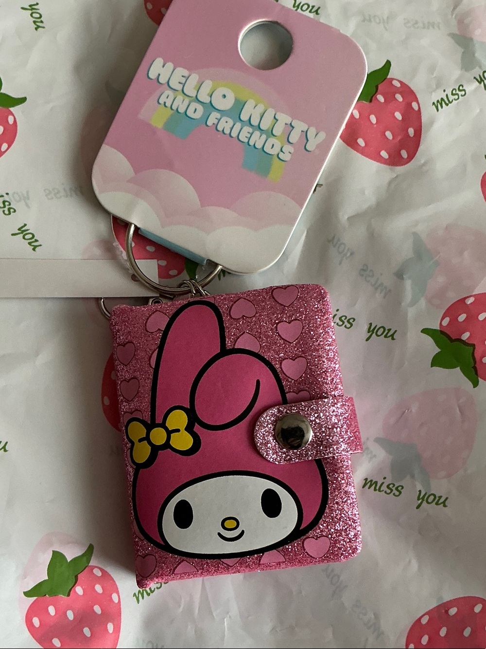 Hello Kitty Pink Glitter Mini Notebook/ Keychain Bag Charm.
